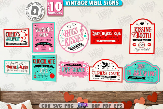 Valentine's Day Wall Signs Laser Cut Bundle | Valentine Laser | Happy Valentine’s Day SVG | Porch Decorating | Door Signs | Wall Décor | Valentine SVG | Holiday Decoration | Vintage Decor for Valentine's Day | CNC Files SVG The T Store Design